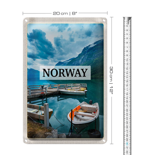 Blechschild Reise 20x30cm Norwegen Boot Insel Urlaub Trip