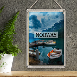 Blechschild Reise 20x30cm Norwegen Boot Insel Urlaub Trip