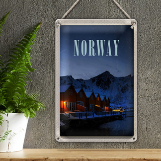 Blechschild Reise 20x30cm Norwegen Winter Schnee Urlaubsort