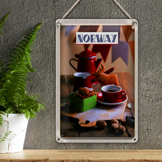 Blechschild Reise 20x30cm Norwegen Winter Hirsch