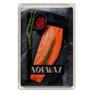 Blechschild Reise 20x30cm Norwegen Delikatese Lachs Thymian