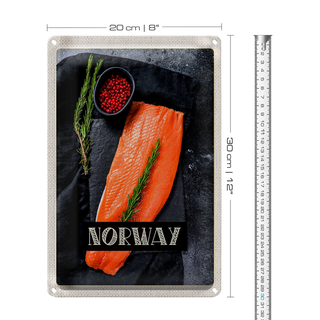 Blechschild Reise 20x30cm Norwegen Delikatese Lachs Thymian