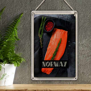 Blechschild Reise 20x30cm Norwegen Delikatese Lachs Thymian