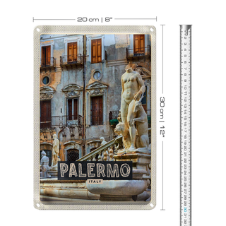 Blechschild Reise 20x30cm Palermo Italien Skulptur Altstadt