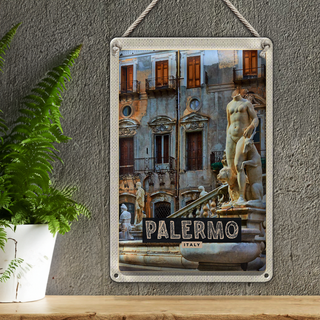 Blechschild Reise 20x30cm Palermo Italien Skulptur Altstadt