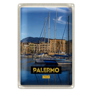 Blechschild Reise 20x30cm Palermo Italien Meer Boote