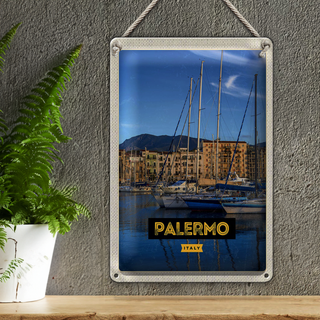Blechschild Reise 20x30cm Palermo Italien Meer Boote