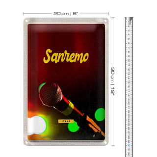 Blechschild Reise 20x30cm Sanremo Italien Musik Band Auftritt