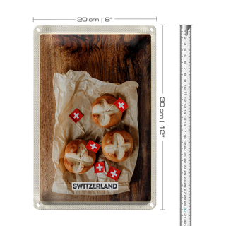 Blechschild Reise 20x30cm Schweiz Gerichte Laugenknoten