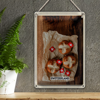Blechschild Reise 20x30cm Schweiz Gerichte Laugenknoten