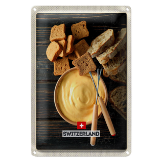 Blechschild Reise 20x30cm Schweiz Bern Brot in flüssigem Käse