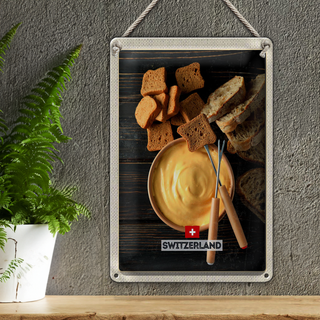 Blechschild Reise 20x30cm Schweiz Bern Brot in flüssigem Käse