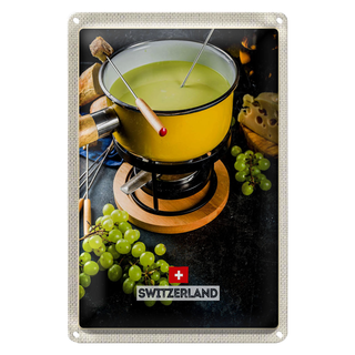 Blechschild Reise 20x30cm Schweiz Delikatese Brot Käse Trauben