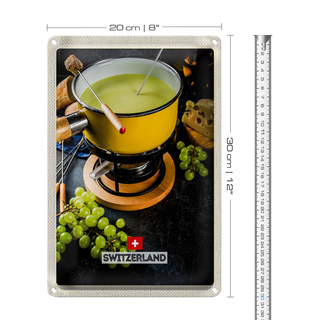 Blechschild Reise 20x30cm Schweiz Delikatese Brot Käse Trauben