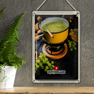 Blechschild Reise 20x30cm Schweiz Delikatese Brot Käse Trauben