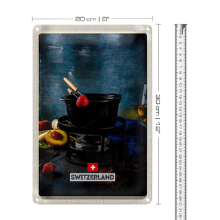 Blechschild Reise 20x30cm Schweiz Süße Dessert Obst Schokolade