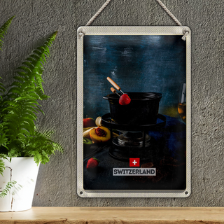 Blechschild Reise 20x30cm Schweiz Süße Dessert Obst Schokolade