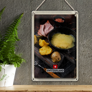 Blechschild Reise 20x30cm Schweiz Kartoffeln geschmolzener Käse