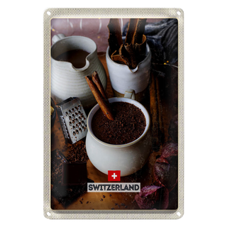 Blechschild Reise 20x30cm Schweiz Dessert Schokolade Zimtstange