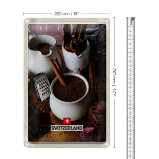 Blechschild Reise 20x30cm Schweiz Dessert Schokolade Zimtstange
