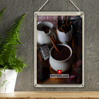 Blechschild Reise 20x30cm Schweiz Dessert Schokolade Zimtstange