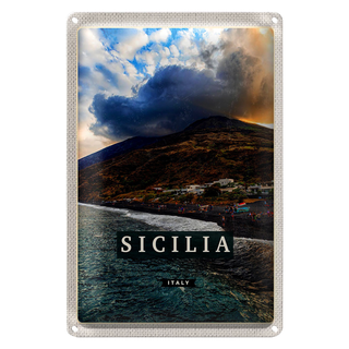 Blechschild Reise 20x30cm Sizilien Strand Meer Urlaubsort Trip
