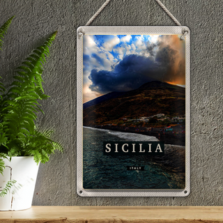 Blechschild Reise 20x30cm Sizilien Strand Meer Urlaubsort Trip