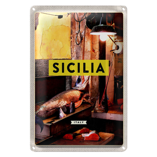 Blechschild Reise 20x30cm Sizilien Italien Fisch Hohrnhecht