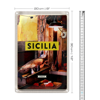 Blechschild Reise 20x30cm Sizilien Italien Fisch Hohrnhecht