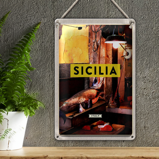 Blechschild Reise 20x30cm Sizilien Italien Fisch Hohrnhecht
