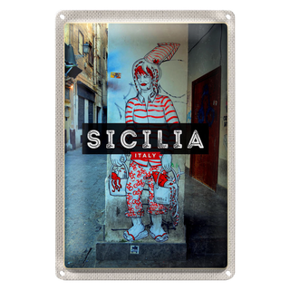 Blechschild Reise 20x30cm Sizilien Spezialitäten Tintenfisch