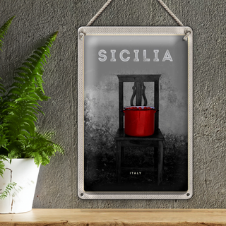 Blechschild Reise 20x30cm Sizilien Italien Gemüse Tomaten Topf