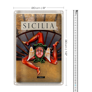 Blechschild Reise 20x30cm Sizilien Italien Skulptur Trinacria