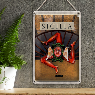 Blechschild Reise 20x30cm Sizilien Italien Skulptur Trinacria