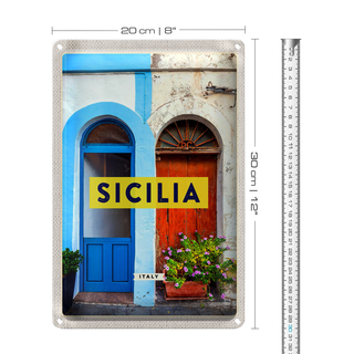 Blechschild Reise 20x30cm Sizilien Architektur Mittelalter Blume