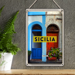 Blechschild Reise 20x30cm Sizilien Architektur Mittelalter Blume