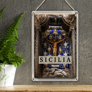 Blechschild Reise 20x30cm Sizilien Italien Christ Jesus am Kreuz