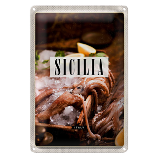 Blechschild Reise 20x30cm Sizilien Italien Gerichte Tintenfisch