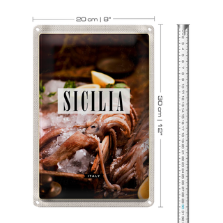 Blechschild Reise 20x30cm Sizilien Italien Gerichte Tintenfisch