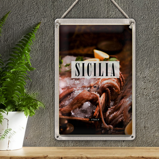 Blechschild Reise 20x30cm Sizilien Italien Gerichte Tintenfisch