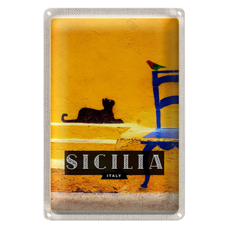 Blechschild Reise 20x30 Sizilien Italien malerisches Bild Katze