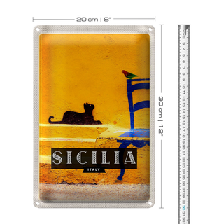 Blechschild Reise 20x30 Sizilien Italien malerisches Bild Katze