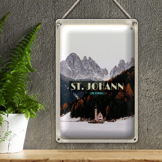 Blechschild Reise 20x30cm St. Johann in Tirol Schnee Wald Winter