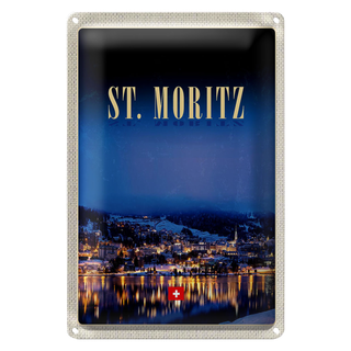 Blechschild Reise 20x30cm St. Moritz Österreich Schnee Winter