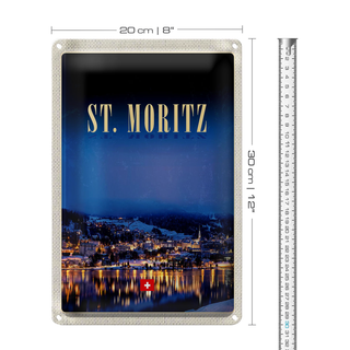 Blechschild Reise 20x30cm St. Moritz Österreich Schnee Winter