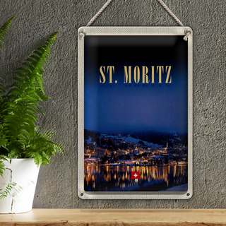 Blechschild Reise 20x30cm St. Moritz Österreich Schnee Winter