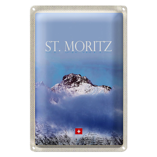 Blechschild Reise 20x30cm St. Moritz Aussicht auf Berg Spitze