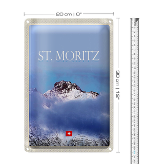 Blechschild Reise 20x30cm St. Moritz Aussicht auf Berg Spitze