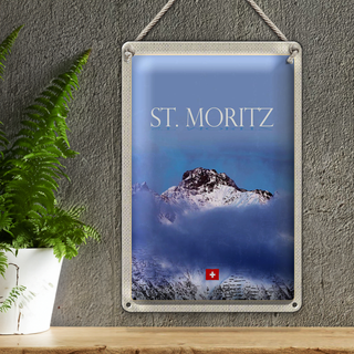 Blechschild Reise 20x30cm St. Moritz Aussicht auf Berg Spitze