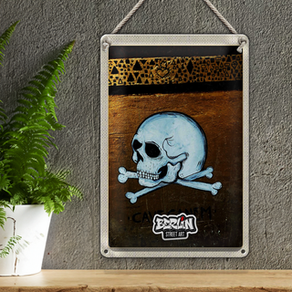 Blechschild Reise 20x30cm Berlin Graffiti Totenkopf Street Art